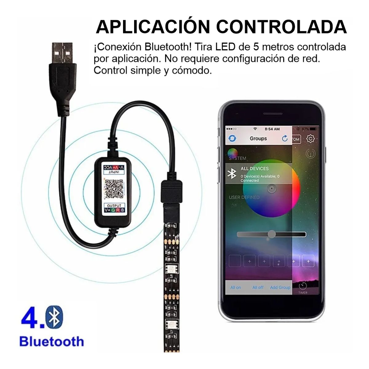COLME TECHNOLOGY HOME - Cinta De Luz Led Rgb 5 Metros Con App Bluetooth 5v Usb