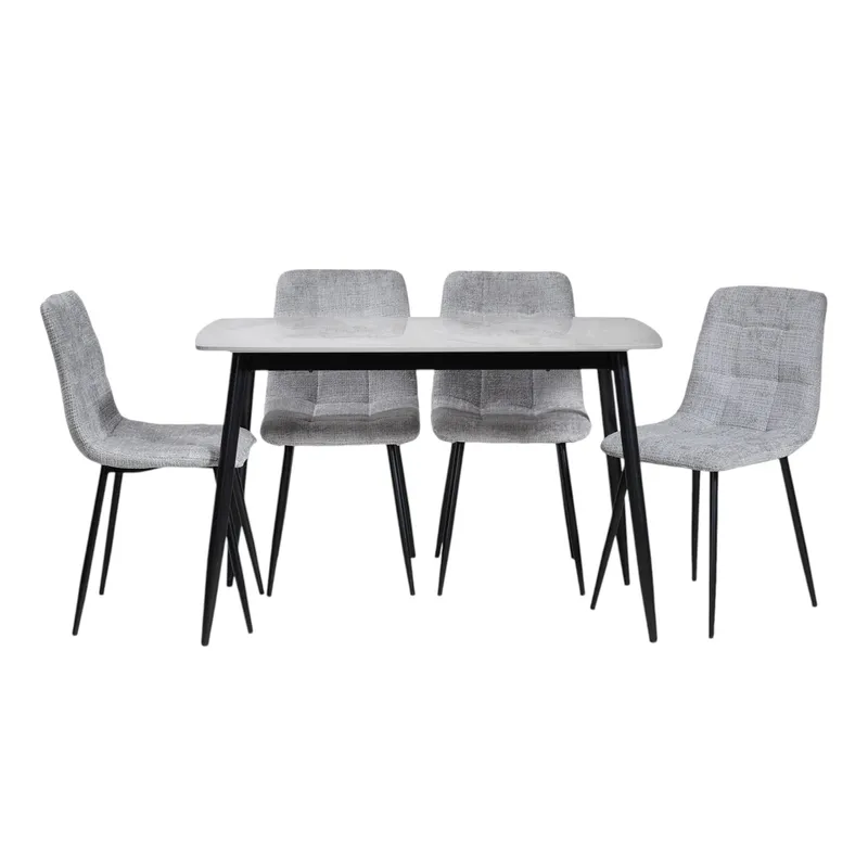 MUEBLES FIOTTI - Juego de Comedor 4 puestos mesa en piedra sinterizada Gris Acilius
