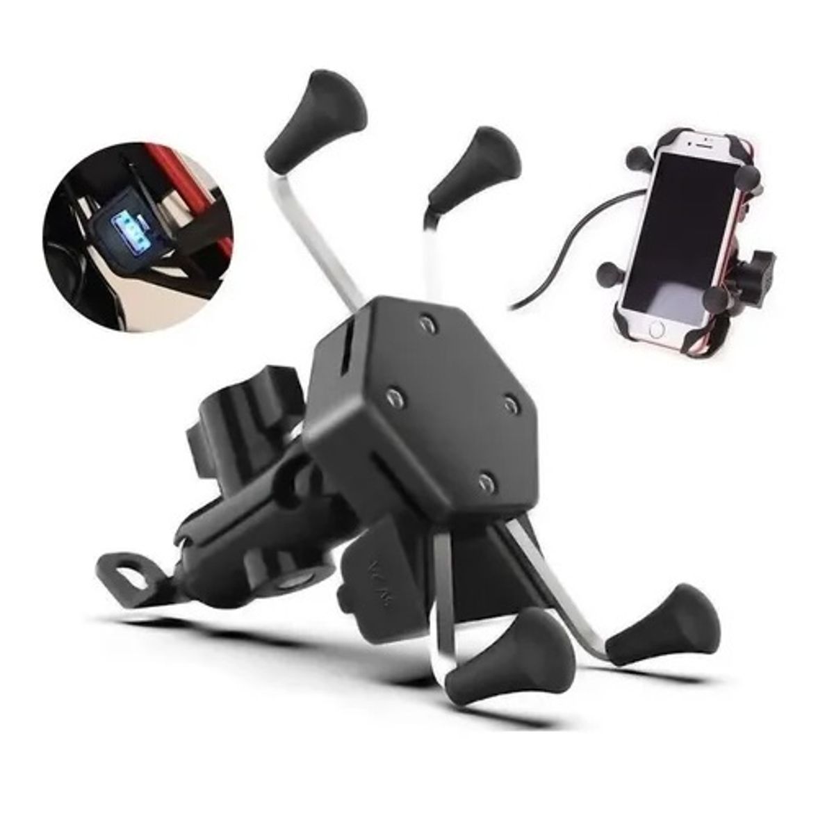 GENERICO - Soporte Celular Moto Tipo Araña Carga Usb Para Espejo