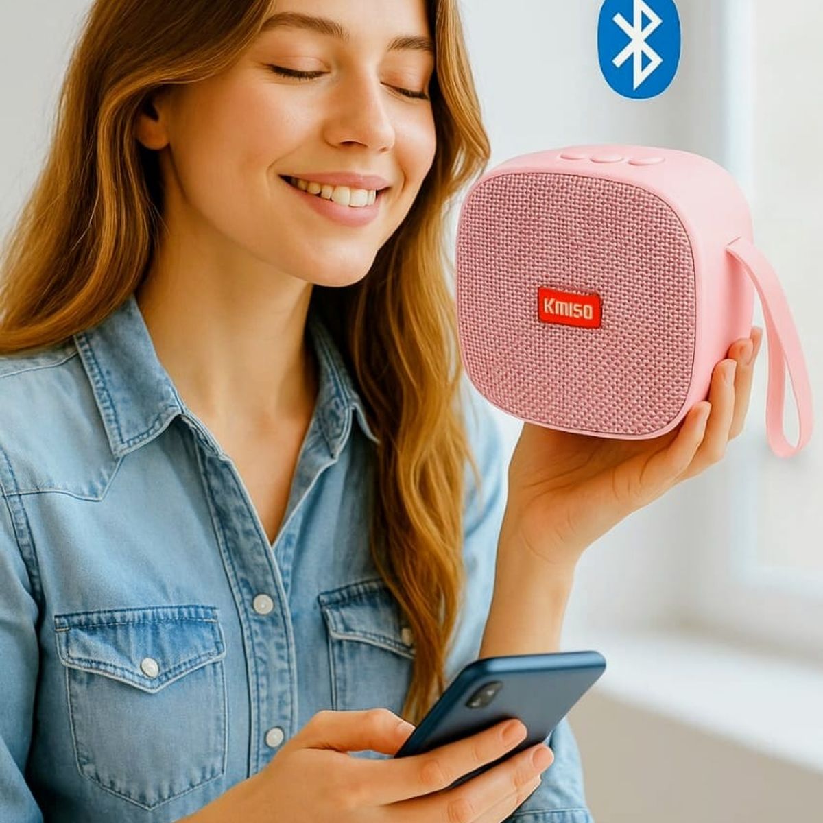 GENERICO - Mini Bafle Kimiso KMS-M17 Bluetooth con soporte para celular Rosado