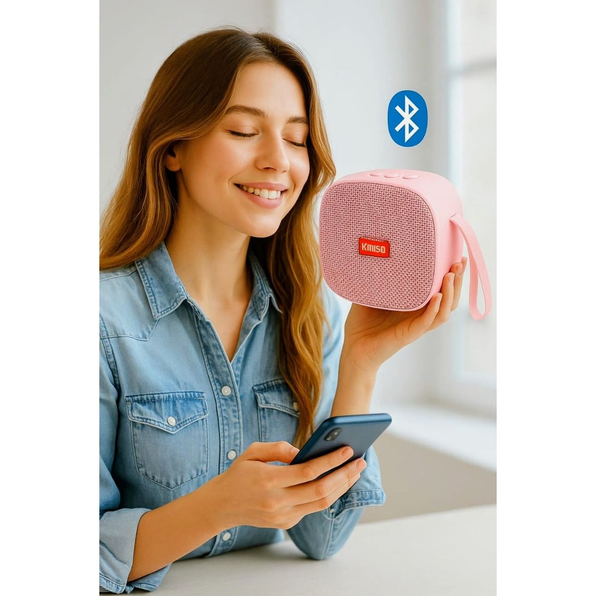 GENERICO - Mini Bafle Kimiso KMS-M17 Bluetooth con soporte para celular Rosado