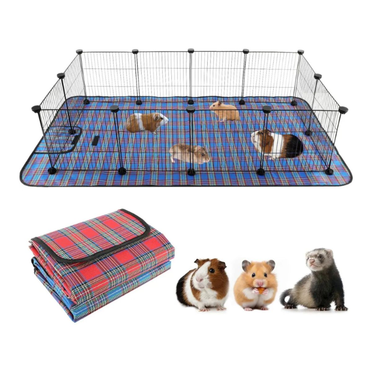 GENERICO - Corral de rejas para animales pequeños con 2 tapetes impermeables