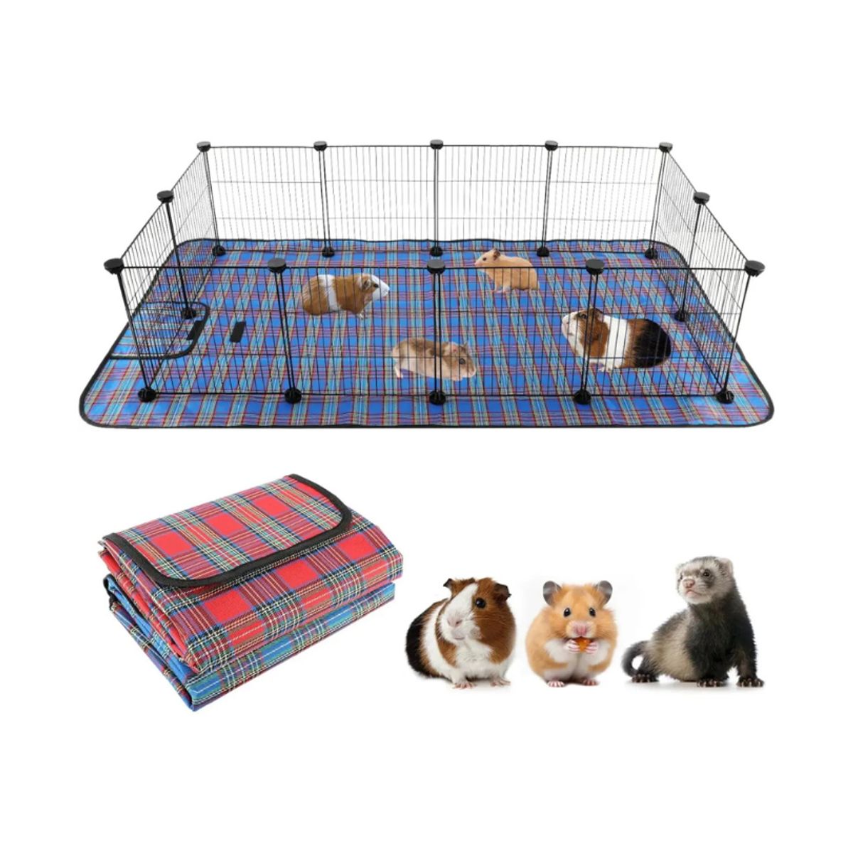 GENERICO - Corral de rejas para animales pequeños con 2 tapetes impermeables