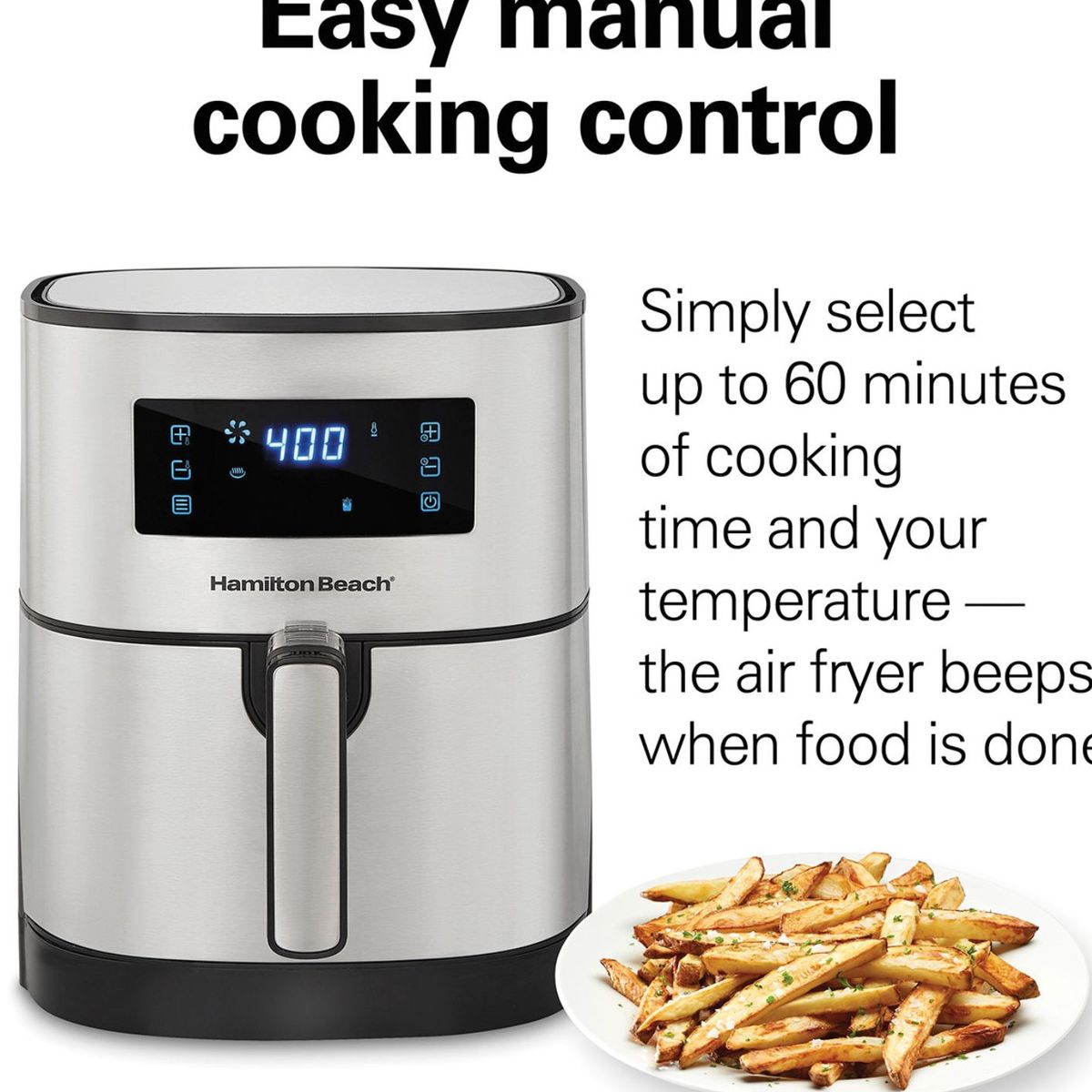 HAMILTON BEACH - Freidora de aire digital de 5.5 litros con canasta antiadherente