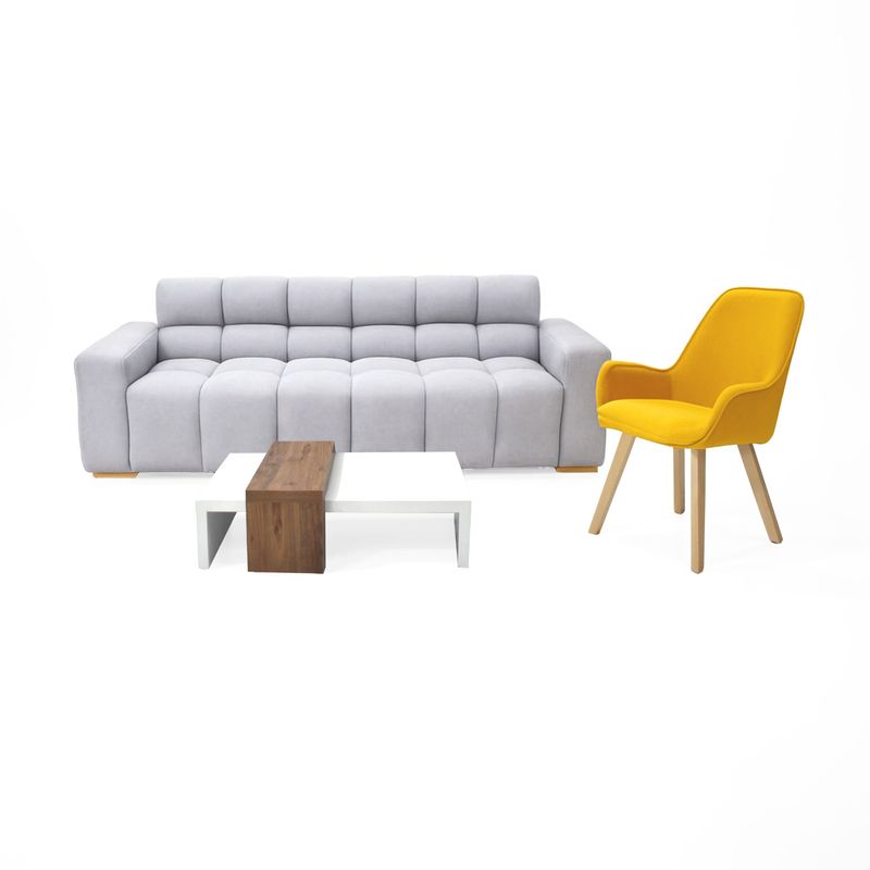 VENECIA - Sala con Sofa Cama Miami + Poltrona Niza y Mesa Montreal Plata Mostaza