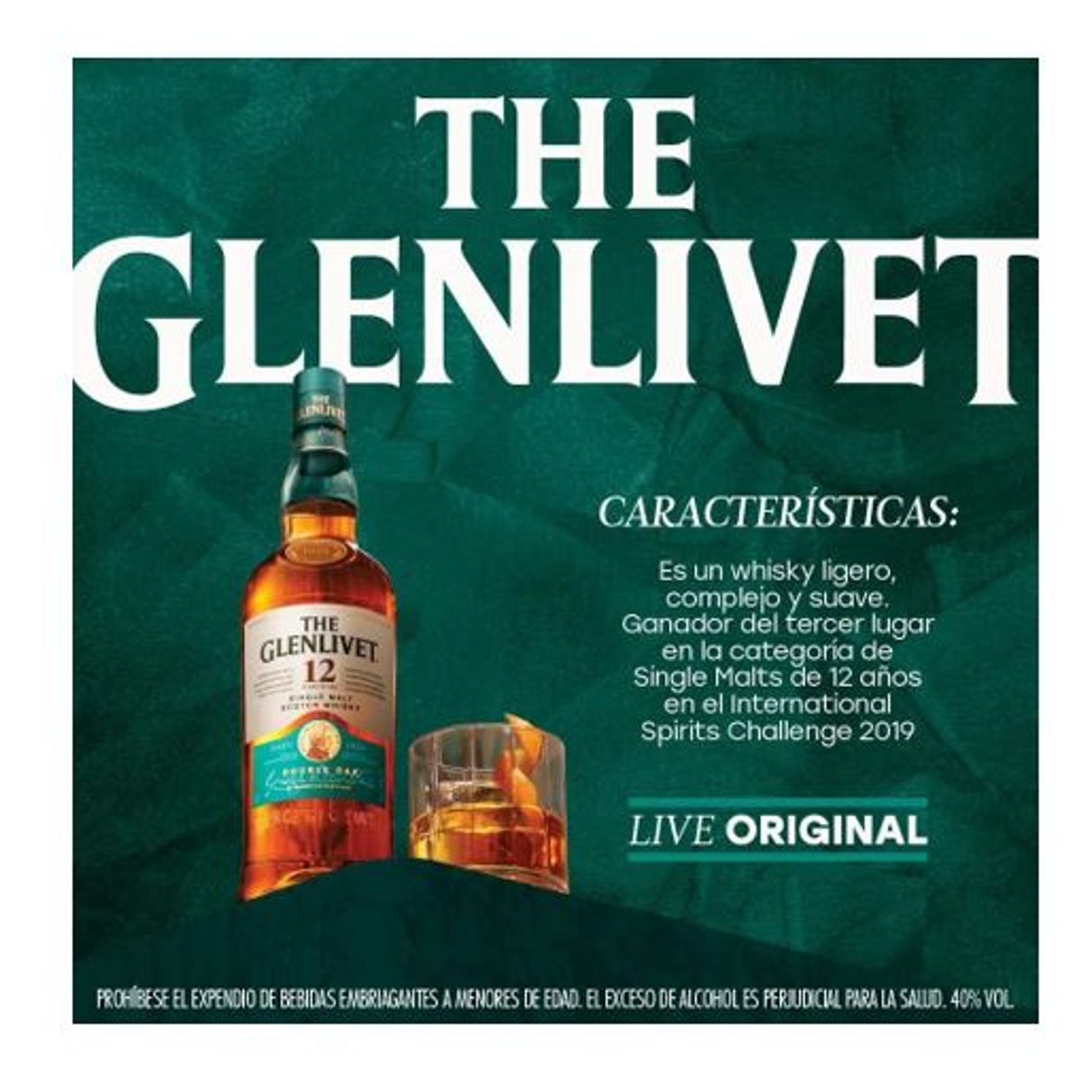 GLENLIVET - Whisky GLENLIVET single malt 12 años