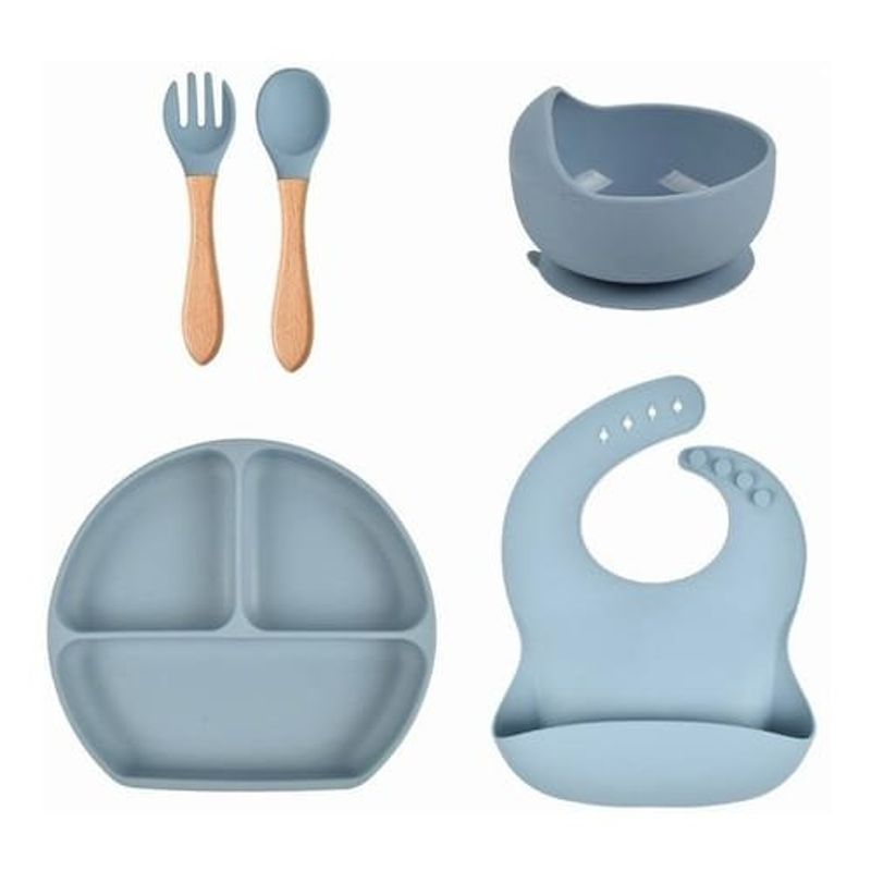 GENERICO - Vajillas para bebe BPA FREE silicona azul cuchara tenedor