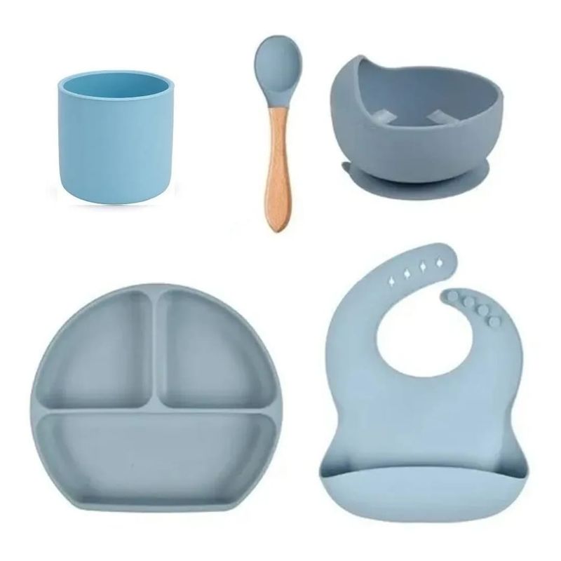 GENERICO - Vajillas para bebe BPA FREE silicona azul cuchara