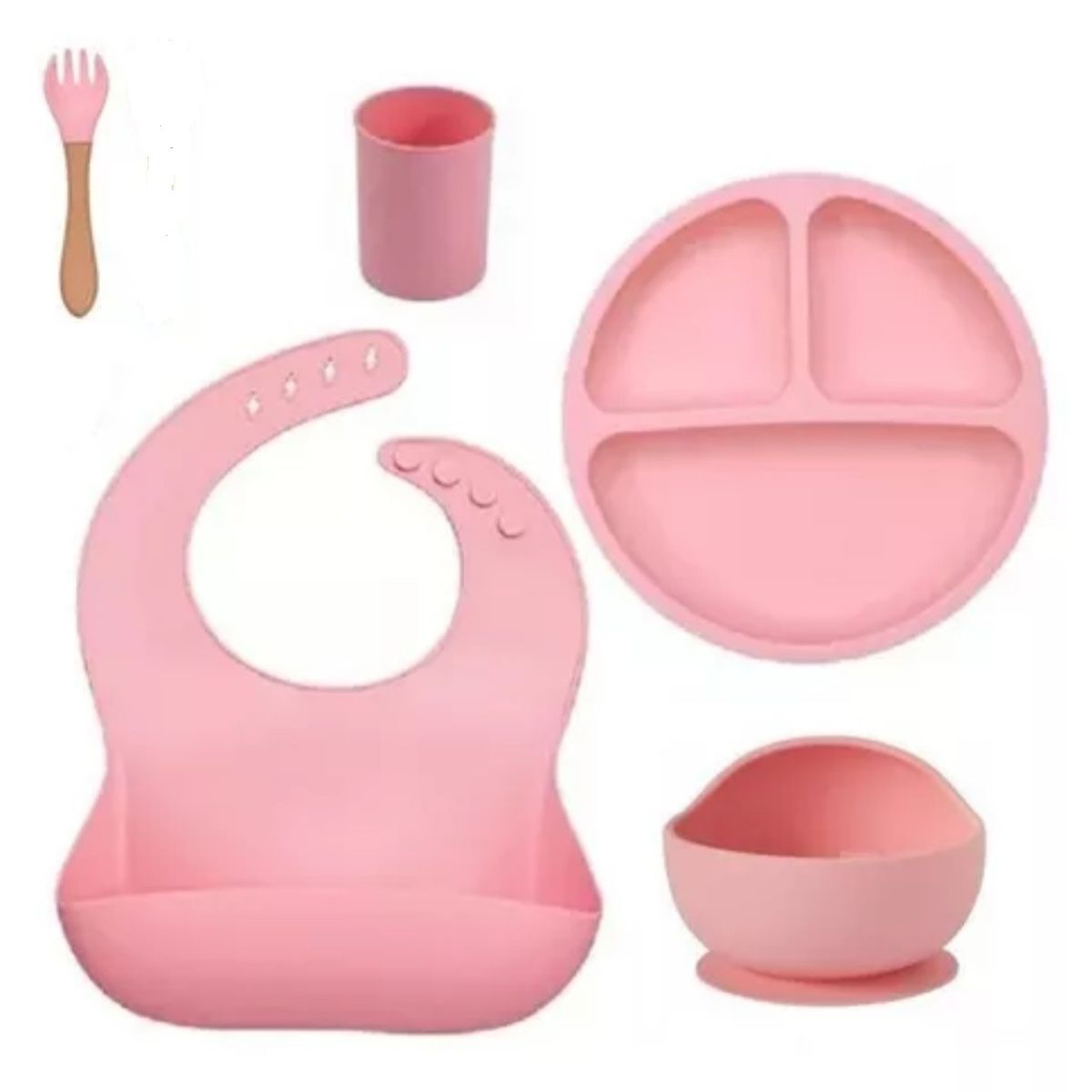 GENERICO - Vajillas para bebe BPA FREE silicona rosa cuchara