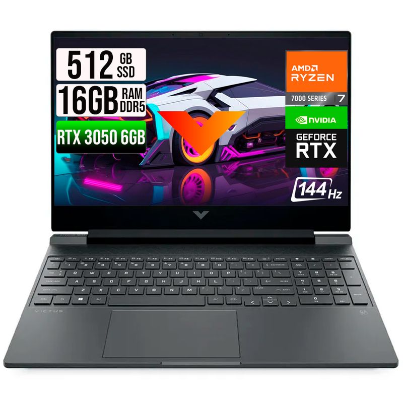 HP - HP VICTUS AMD RYZEN 7-7445HS RTX 3050 6GB SSD 512GB RAM 16GB LED 15,6" FHD 144Hz