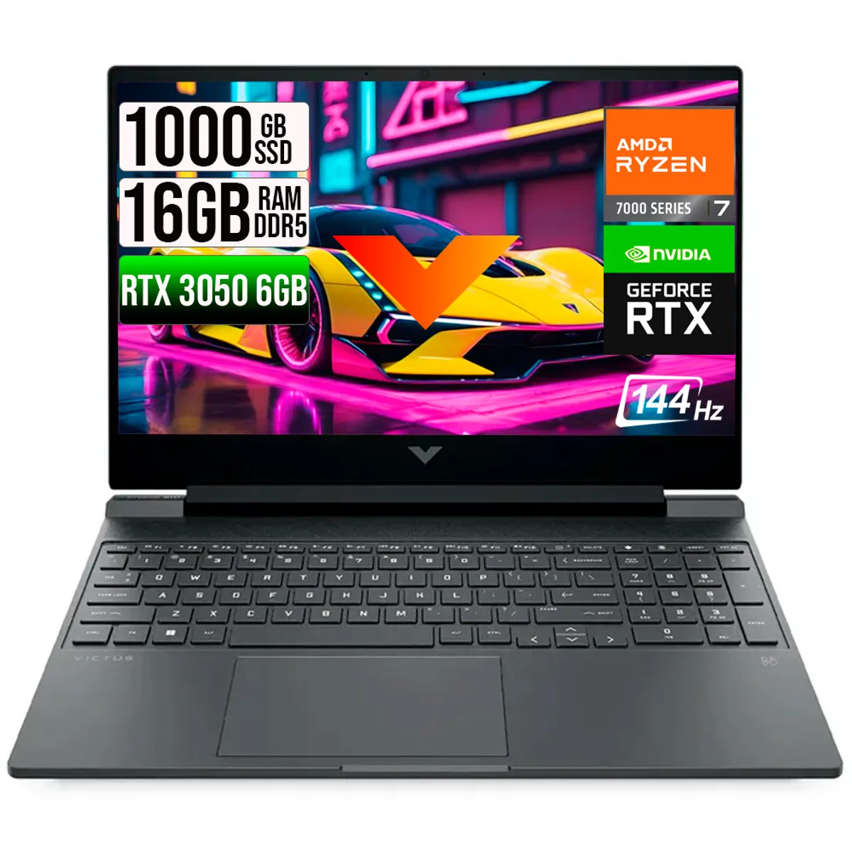 HP - HP VICTUS AMD RYZEN 7-7445HS RTX 3050 6GB SSD 1TB RAM 16GB LED 15,6" FHD 144Hz