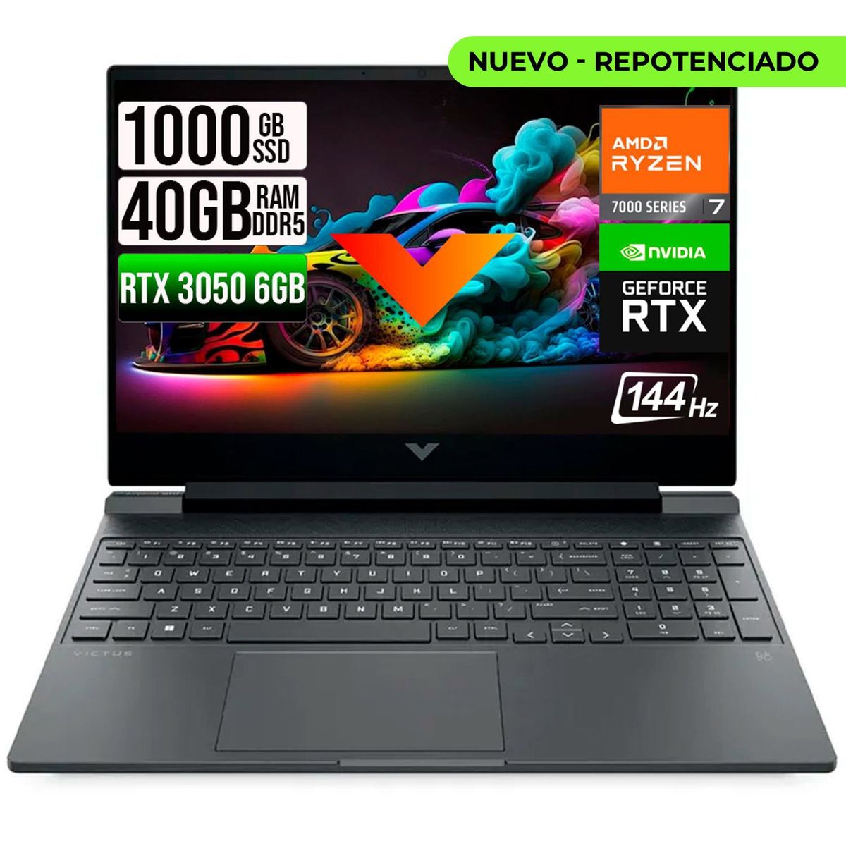 HP - HP VICTUS AMD RYZEN 7-7445HS RTX 3050 6GB SSD 1TB RAM 40GB LED 15,6" FHD 144Hz