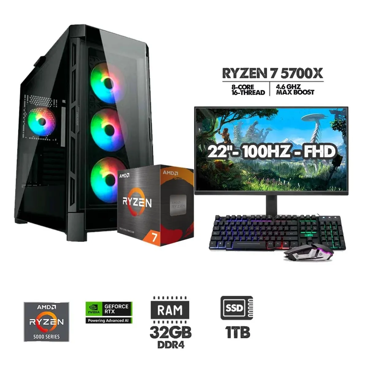 POWER GROUP - COMPUTADOR GAMER RYZEN 7 5700X RTX 5060 8GB 32GB RAM 1TB SSD + MONITOR 22"