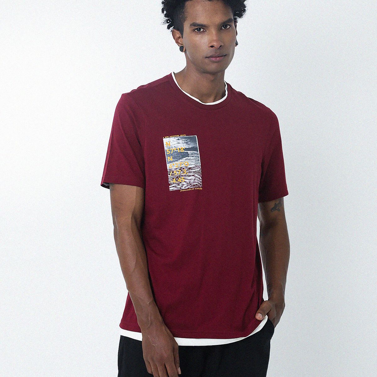 BELIFE - Camiseta roja estampada en frente para hombre Belife