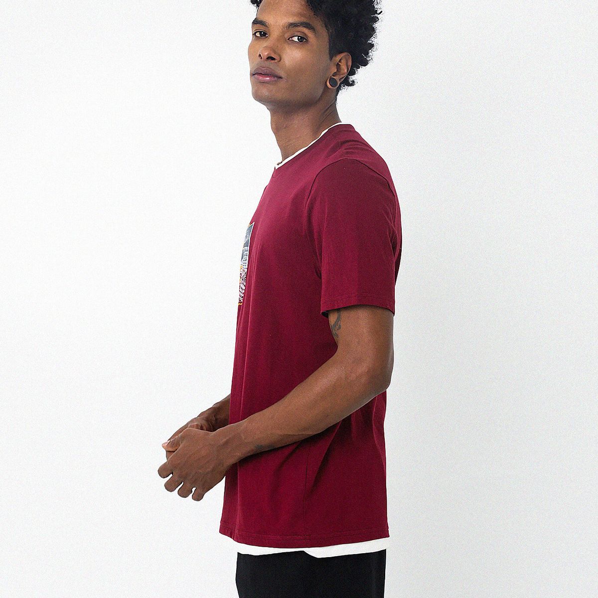 BELIFE - Camiseta roja estampada en frente para hombre Belife