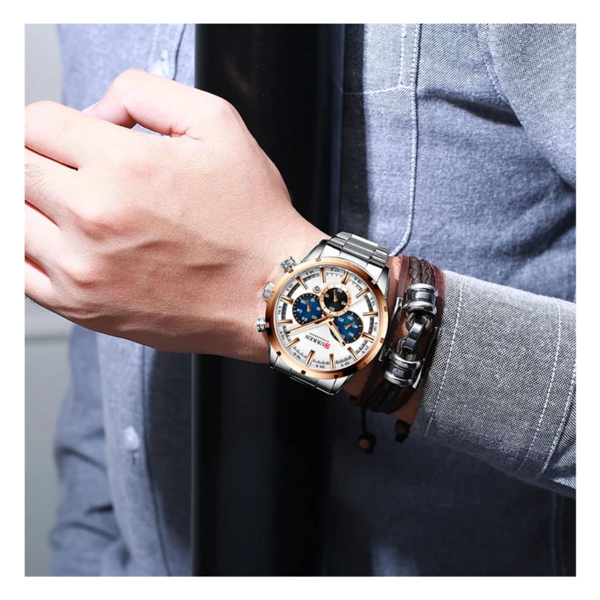 CURREN - Reloj CURREN 8355 Cronógrafo Para Hombre Punteros Dorados
