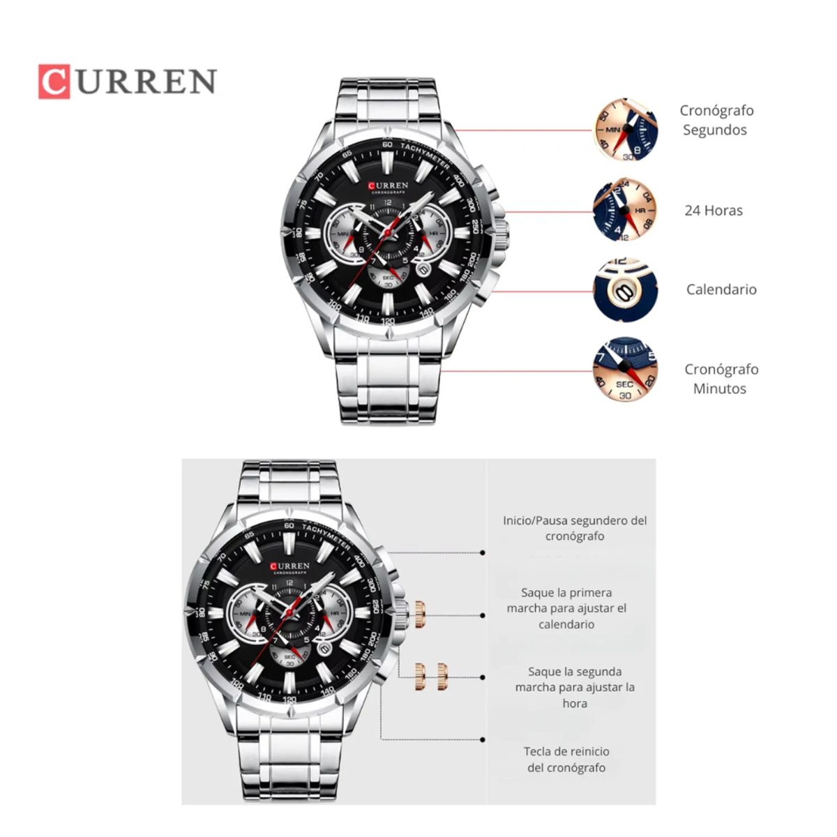 CURREN - Reloj Curren 8363 Cronógrafo Para Hombre Plateado-Dorado