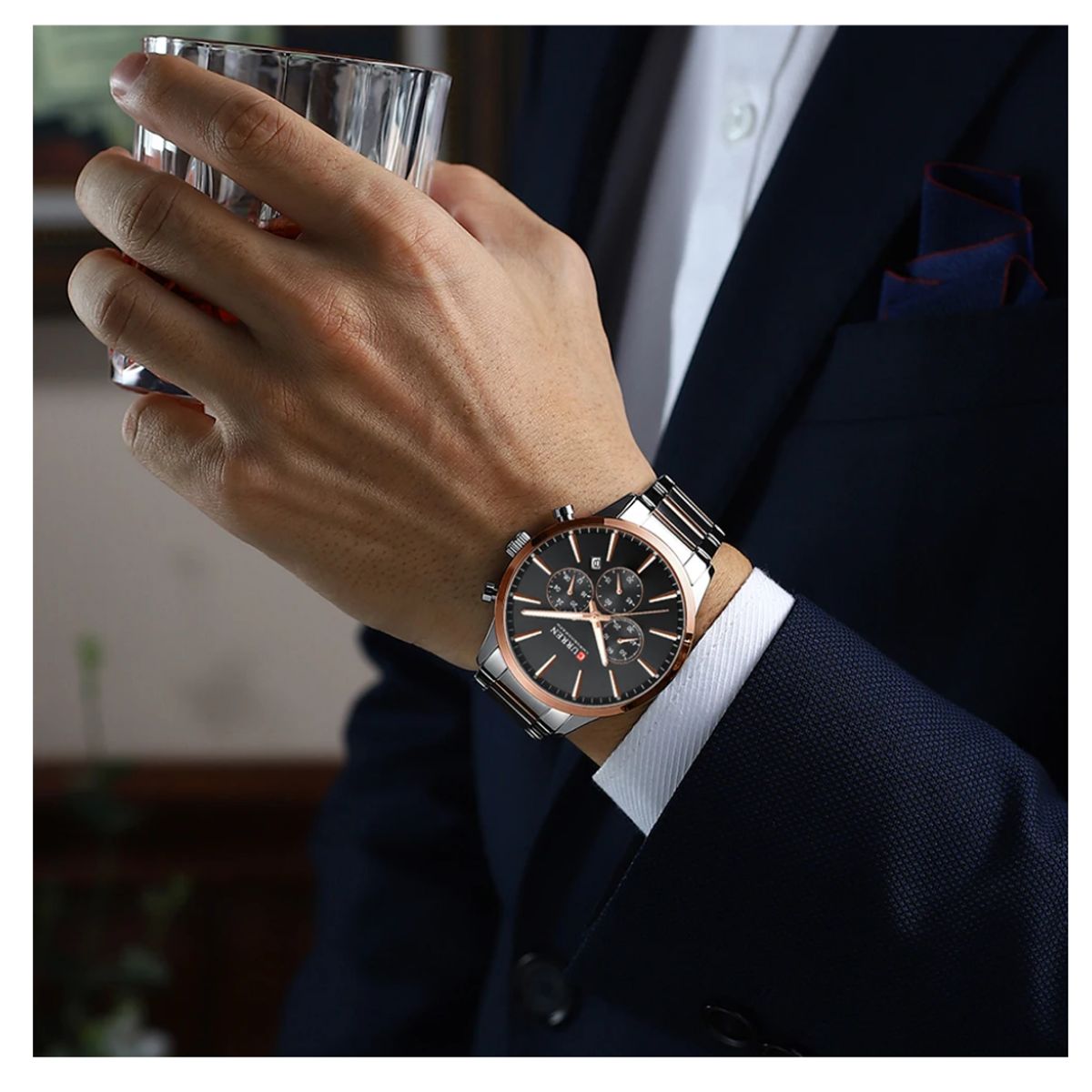 CURREN - Reloj CURREN Cronógrafo 8435 Para Hombre Oro rosa Bicolor