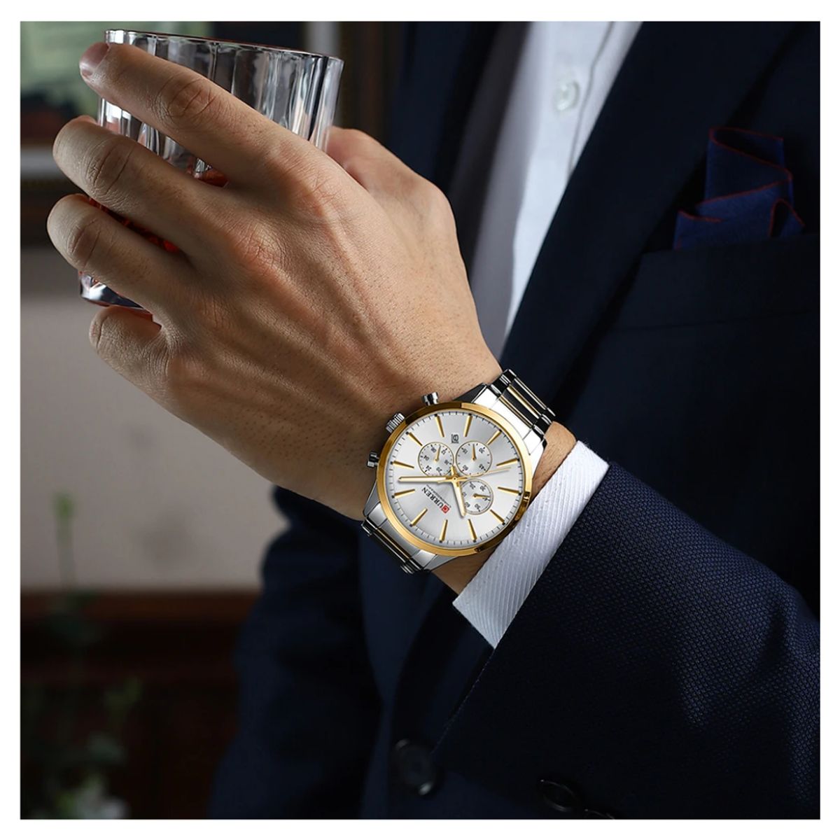 CURREN - Reloj CURREN Cronógrafo 8435 Para Hombre Plateado Bicolor