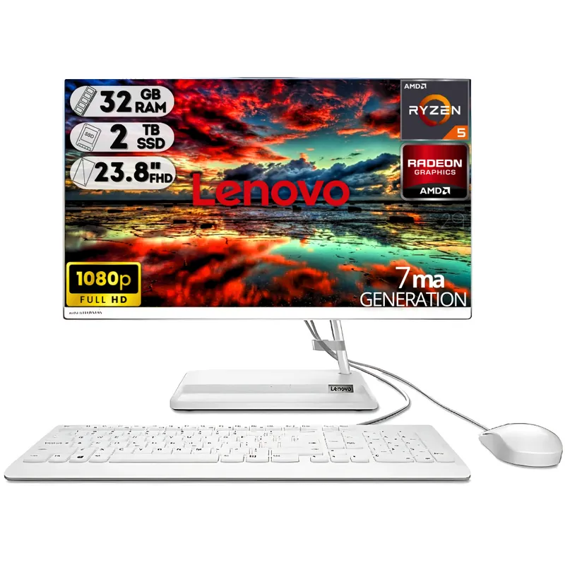 LENOVO - TODO EN UNO LENOVO AIO 3 AMD RYZEN 5-7430U SSD 2TB RAM 32GB LED 24" FHD