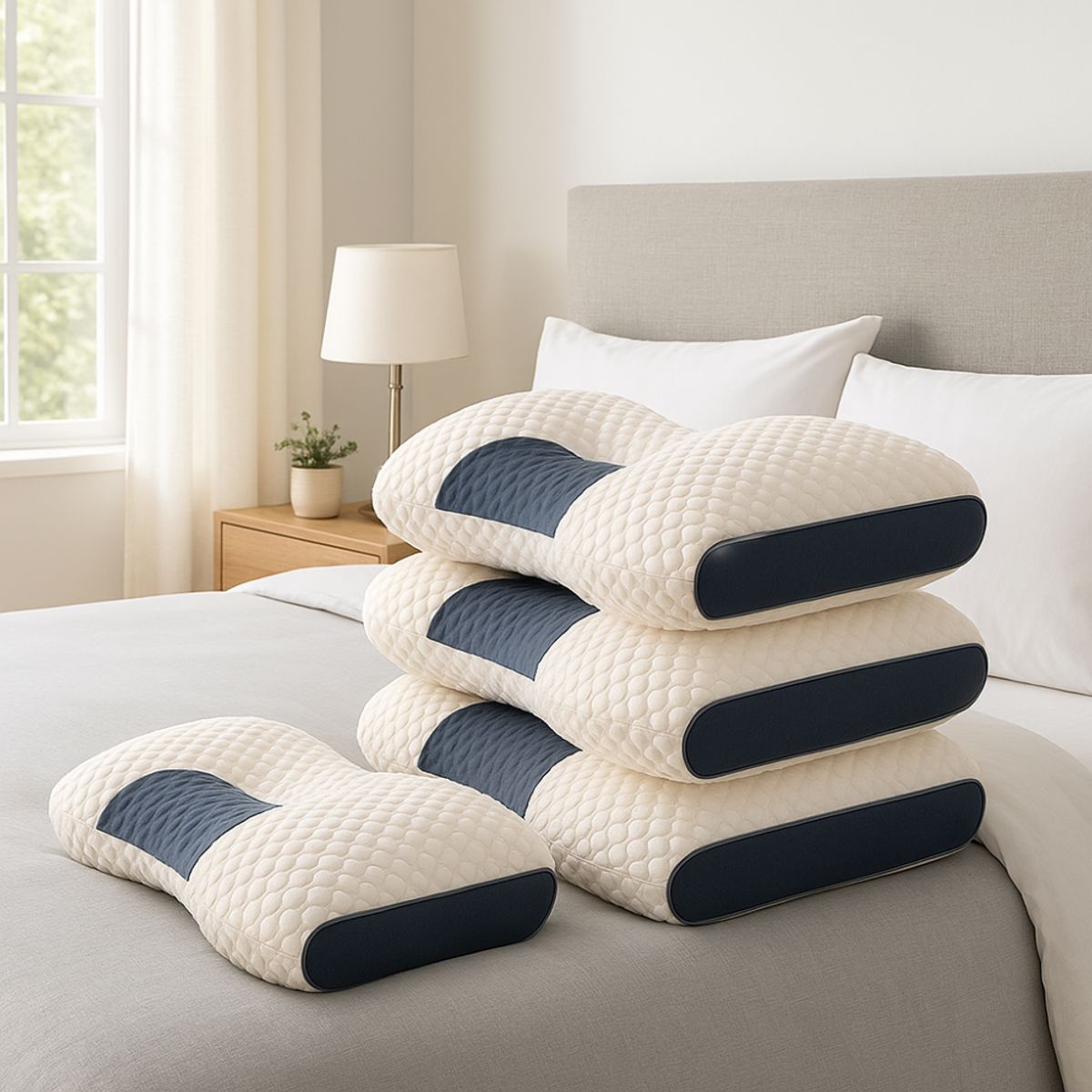 TECNOHOGAR JS - Almohada Ortopédica Cojin Cervical Descanso Pack 4 + Regalo