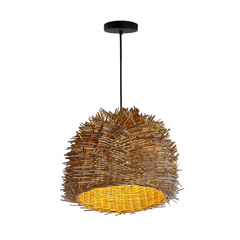GENERICO - Lámpara Decorativa Mimbre Natural y Rejilla Metálica