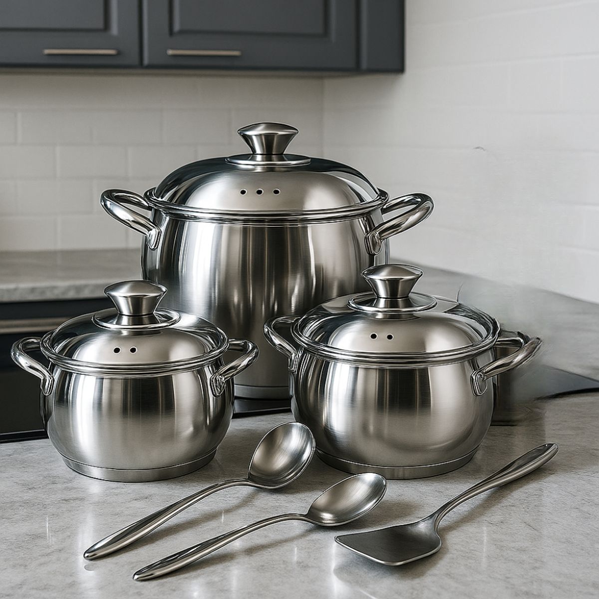 TECNOHOGAR JS - Bateria Cocina Juego Ollas Acero Quirurgico 369l Swisshome