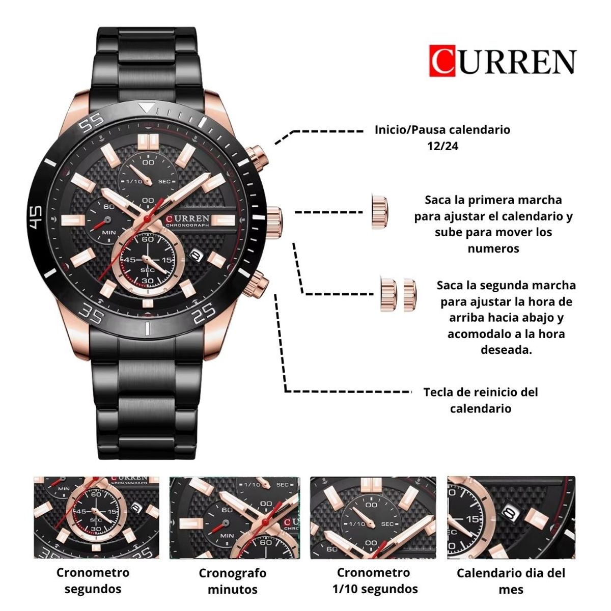 CURREN - Reloj CURREN Cronografo 8417 Para Hombre - Negro