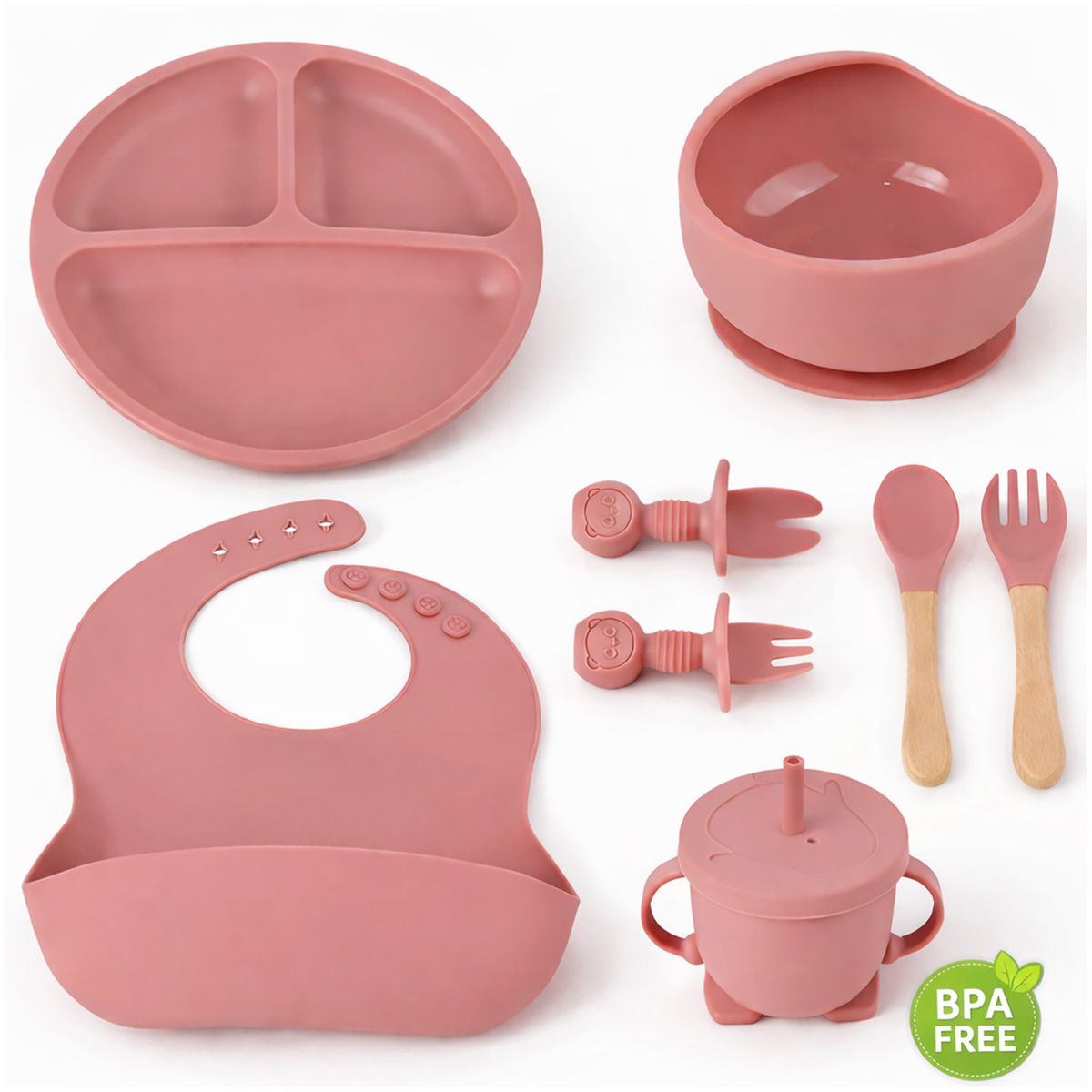 ONE PIXEL - Set Vajilla De Bebe En Silicona X8 Piezas Facil De Limpiar Antideslizante