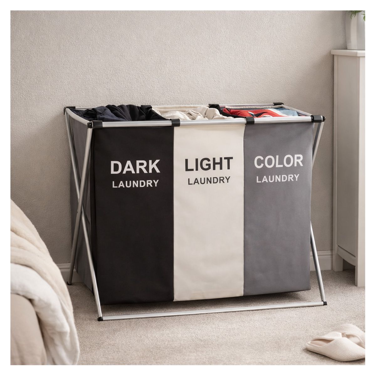 ONE PIXEL - Organizador De Ropa Cesta Lavanderia 3 Espacios Divisiones