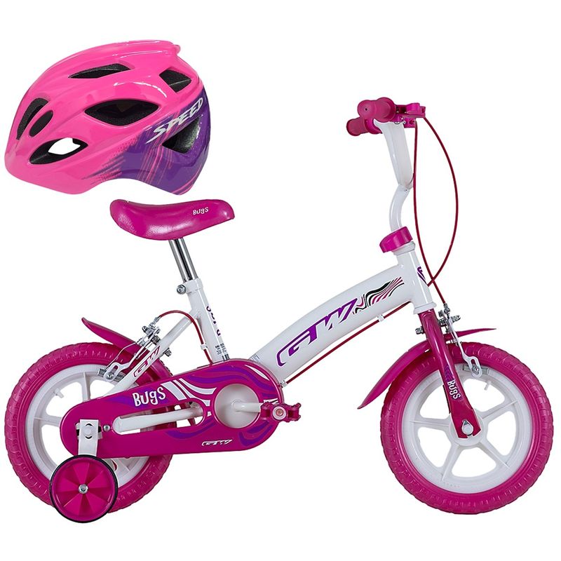 GW - Bicicleta Casco Niño Niña Rin 12 Con Ruedas Auxiliares