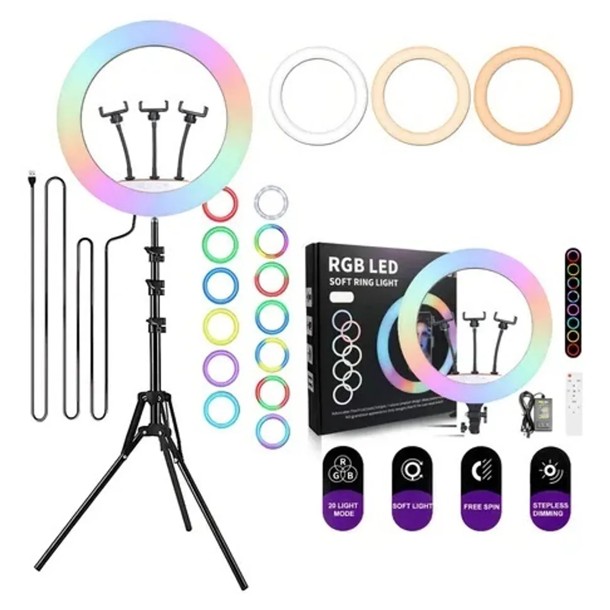 GENERICO - Aro De Luz 45 Cm Rgb Led Trípode Profesional Control Remoto