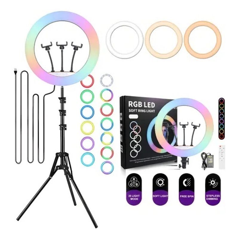 GENERICO - Aro De Luz 45 Cm Rgb Led Trípode Profesional Control Remoto
