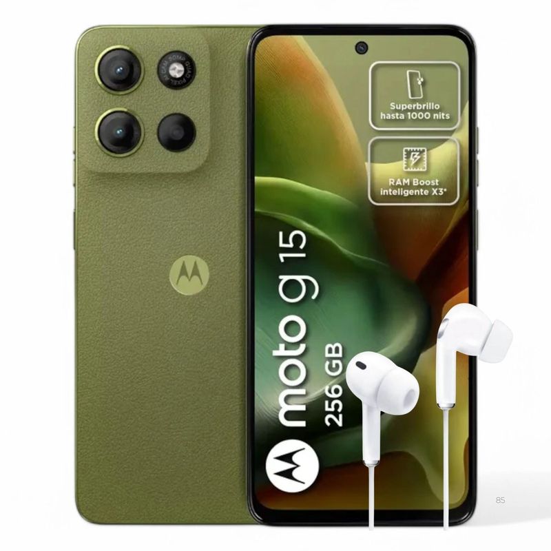 MOTOROLA - Celular MOTOROLA G15 4GB 256GB Verde + Audífonos Jack 3.5 mm