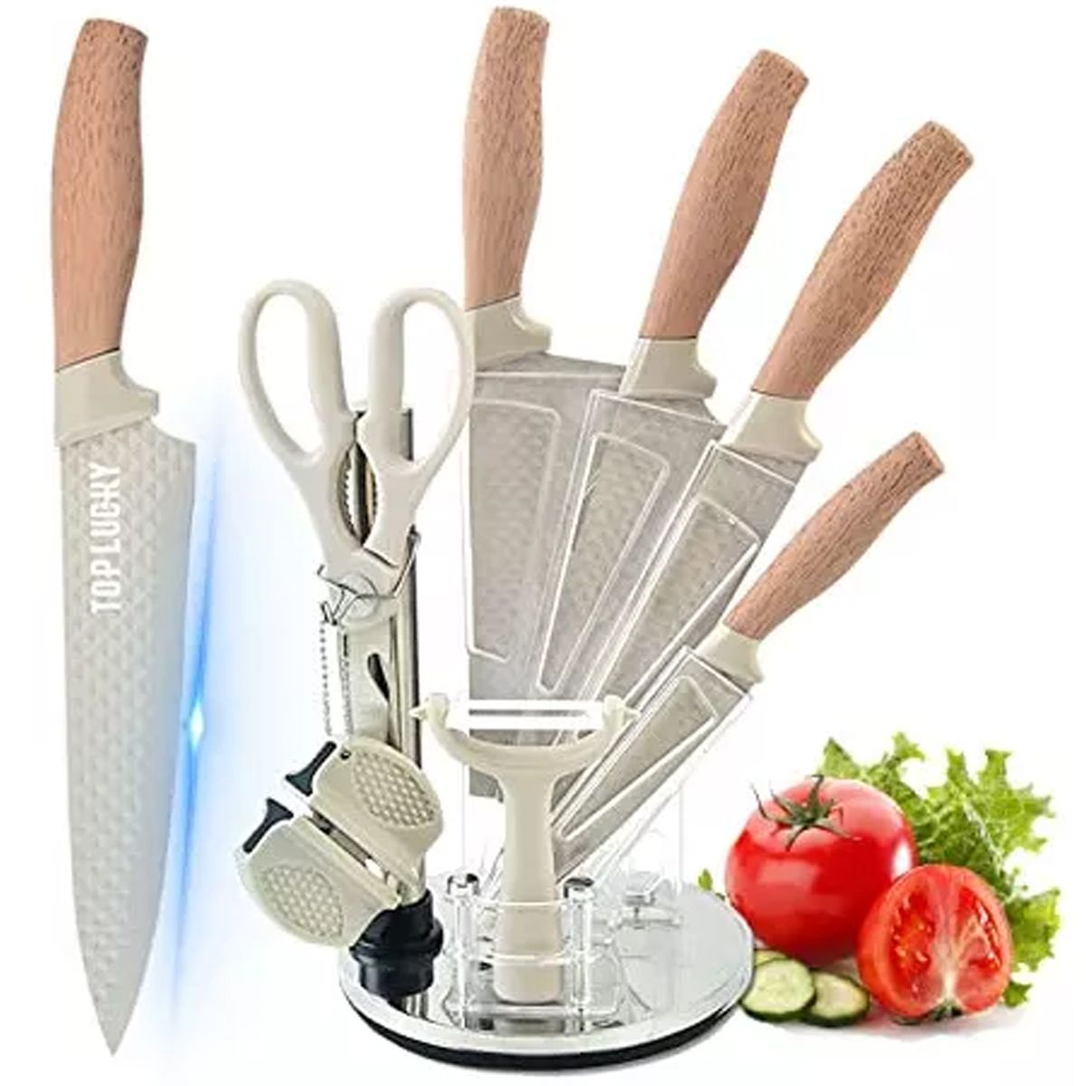 ONE PIXEL - Juego De Cuchillos De Cocina 8 Piezas De Cuchillos Chef Madera