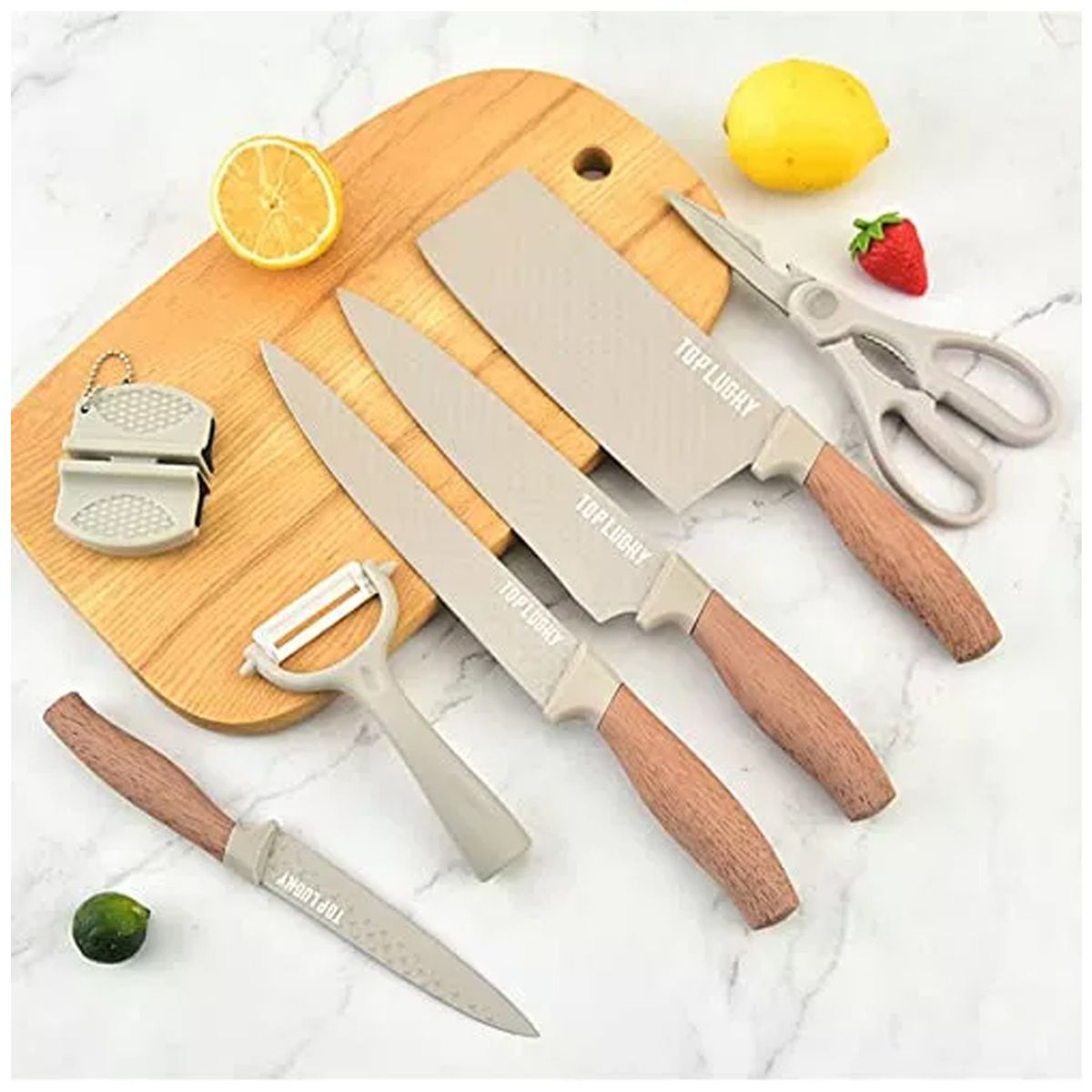 ONE PIXEL - Juego De Cuchillos De Cocina 8 Piezas De Cuchillos Chef Madera