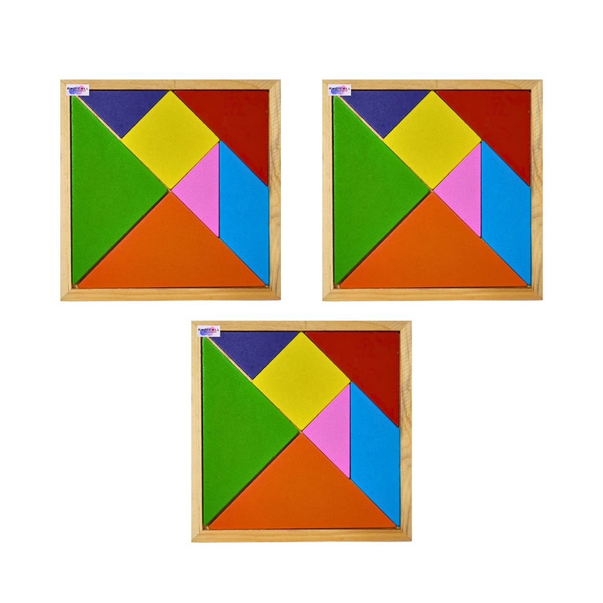 GENERICO - Juego Tangram Didáctico Educativo Madera Set X 3 Unidades