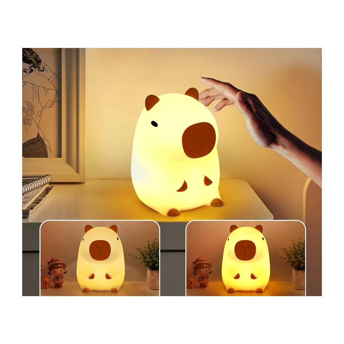GENERICO - Lámpara Capibara de Silicona Recargable Luz Nocturna Touch