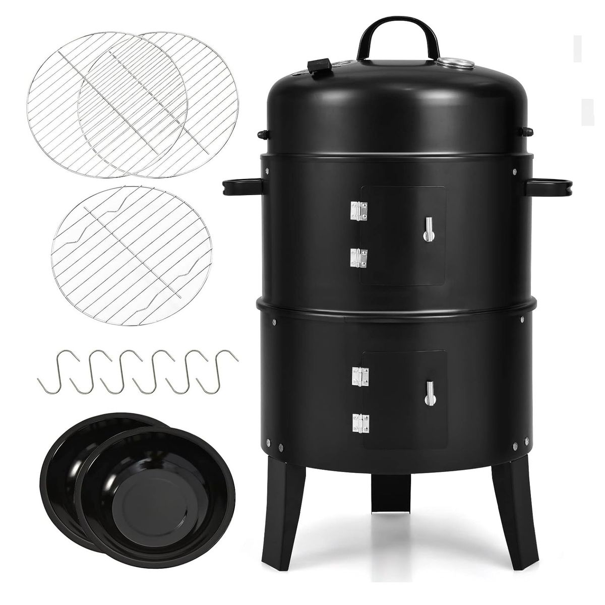 GENERAL - Barril Ahumador Asador 3 en 1 Medidor Temperatura, Altura 83 cm