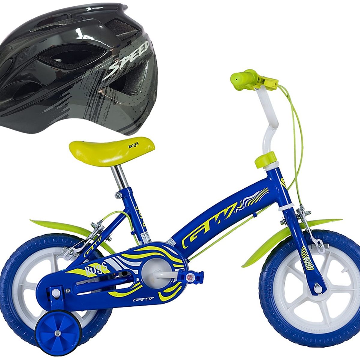 GW - Bicicleta Casco Niño Niña Rin 12 Con Ruedas Auxiliares