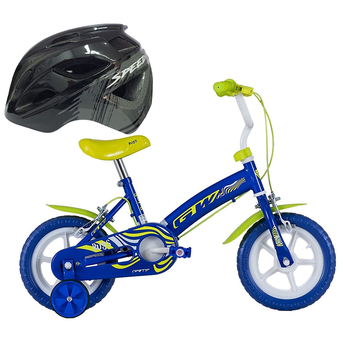 GW - Bicicleta Casco Niño Niña Rin 12 Con Ruedas Auxiliares