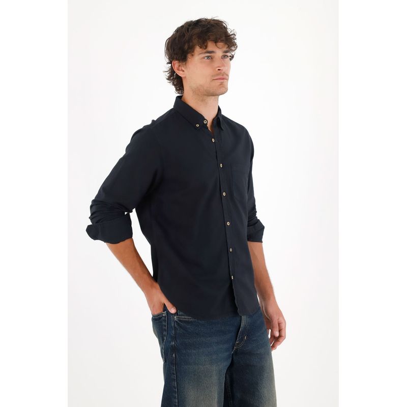 TENNIS - Camisa Oxford manga larga negra para hombre