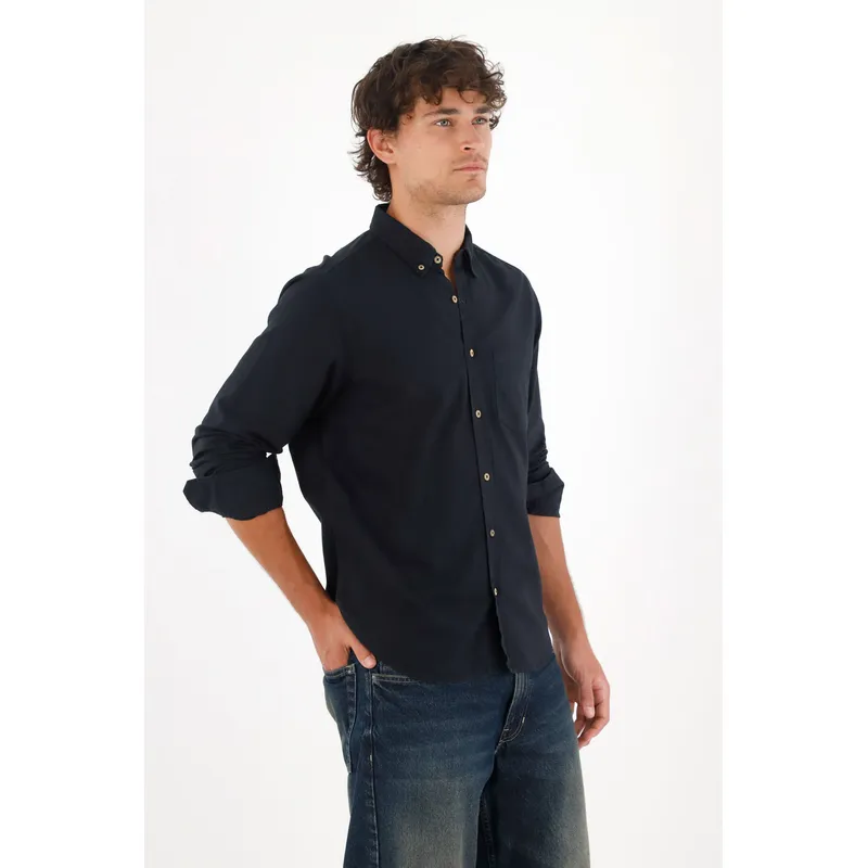 TENNIS - Camisa Oxford manga larga negra para hombre
