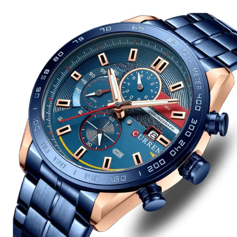 CASIO - Reloj Curren 8410 En Acero - Cronógrafo Azul Para Hombre