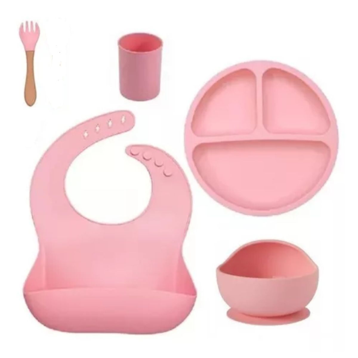 GENERICO - Vajillas para bebe con cuchara y vaso en silicona rosa