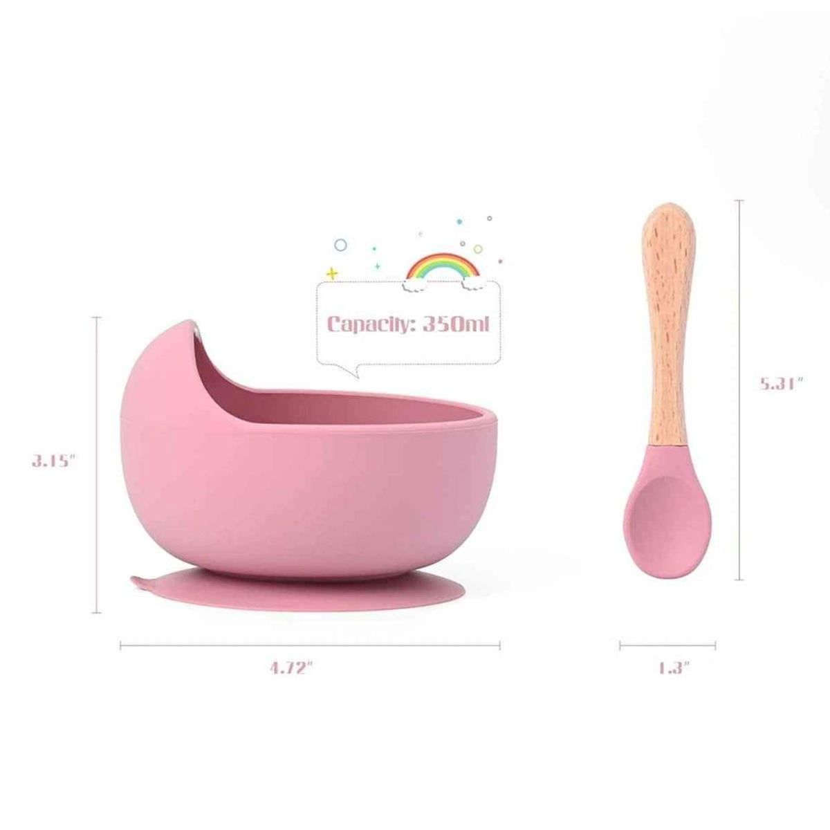 GENERICO - Vajillas para bebe con cuchara y vaso en silicona rosa