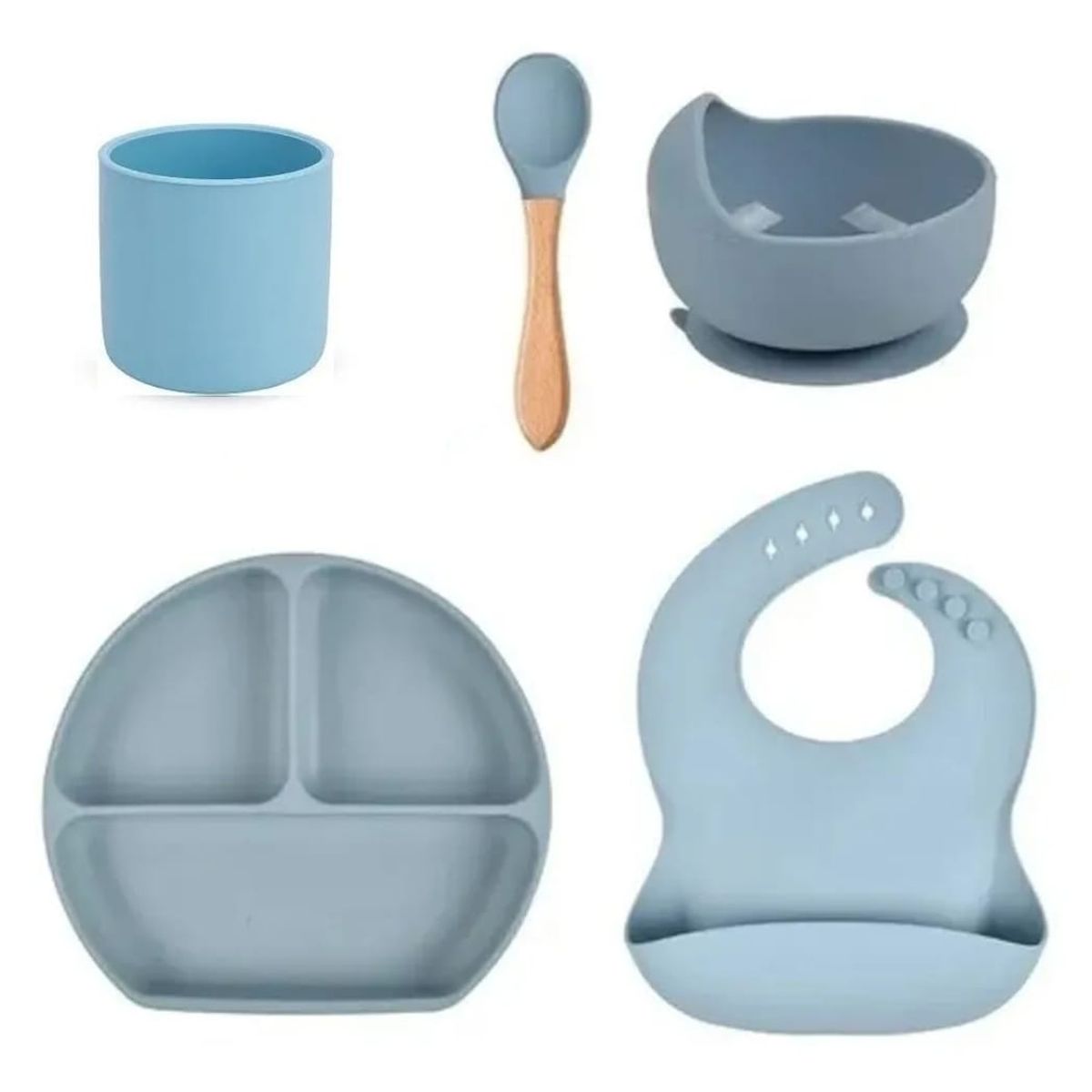 GENERICO - Vajillas para bebe con cuchara y vaso en silicona azul