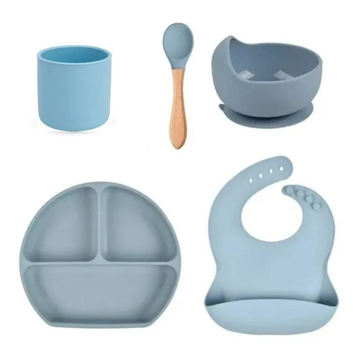GENERICO - Vajillas para bebe con cuchara y vaso en silicona azul