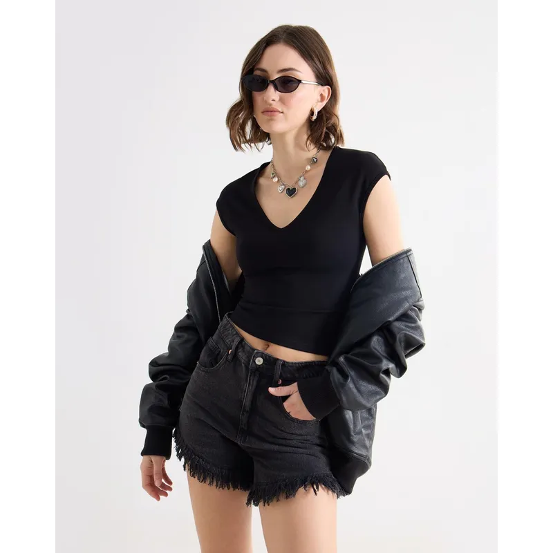 SEVEN SEVEN - Camiseta Para Mujer Manga Corta Cuello V Color Negro Marca Seven Seven #28096512