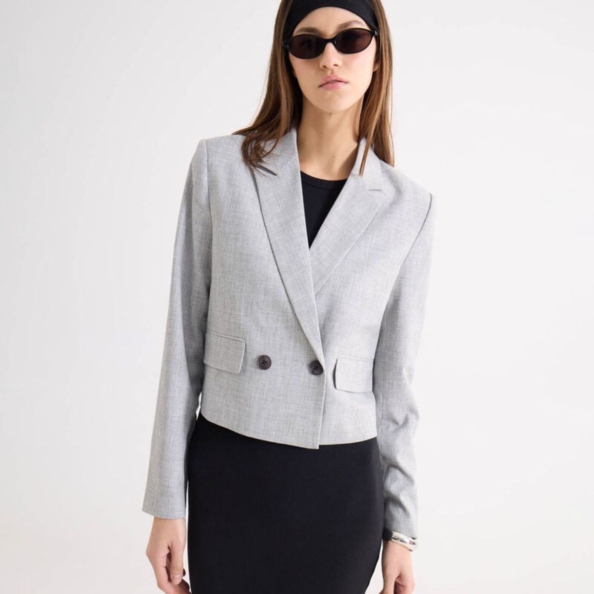 SEVEN SEVEN - Blazer Corto Doble Botonadura  Para Mujer Gris Seven Seven